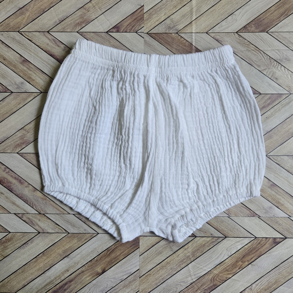 Baby Boy Girl White Crinkle Muslin Bloomer Short Cotton Gauze Diaper Cover 12-18